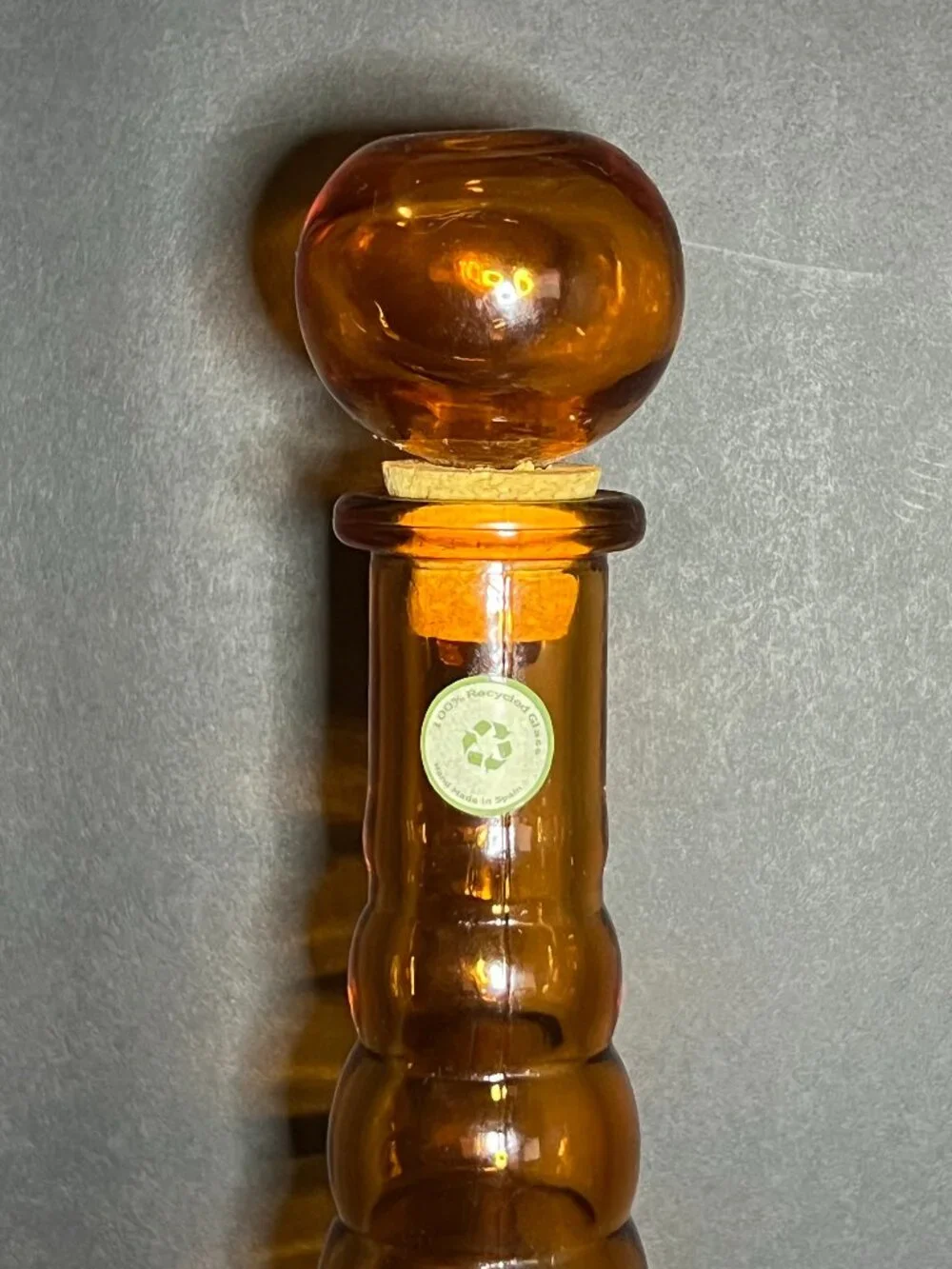VTG Handmade 100% Recycled Orange Glass Beehive Ribbed Decanter Bottle w Stopper